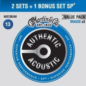 מארז 3 סטים 2+1 0.13 לאקוסטית MARTIN SP Phosphor Bronze AUTHENTIC MA550 משלמים עבור 2 סטים ומקבלים מארז של 3.
