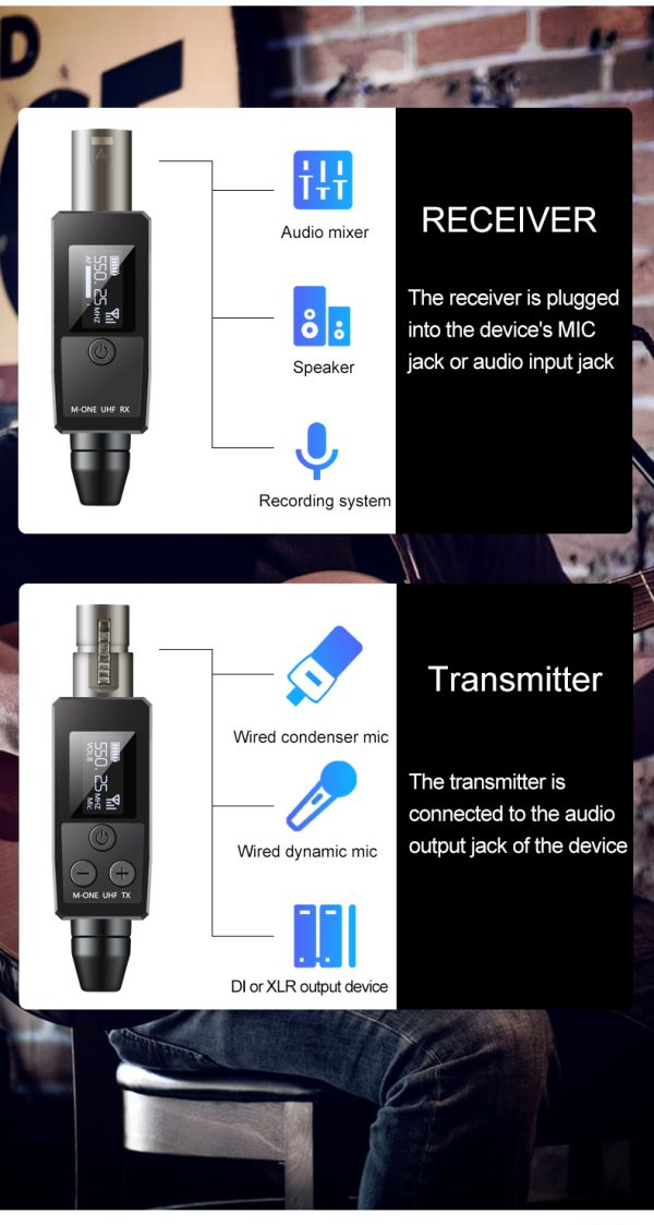 VK 38 UHF Wireless Microphone Converter XLR Transmitter And Receiver For Dynamic Microphone Guitar Receiver Transmission 2