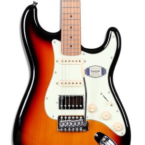 גיטרה חשמלית SQOE בסגנון Fender Stratocaster עם צוואר Roast Maple וצבע Sunburst