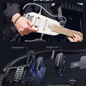 גיטרה קומפקטית HUSH-X לטיולים בעיצוב חדשני בצבע לבן + תיק נשיאה ואוזניות מבית DONNER EC6809