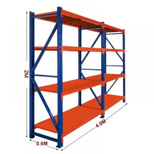 סט מערכת מדפים מודולריים Medium Duty – 3 עמודים + 8 מדפים, 4 שלבים, עומס מרבי 200 ק”ג