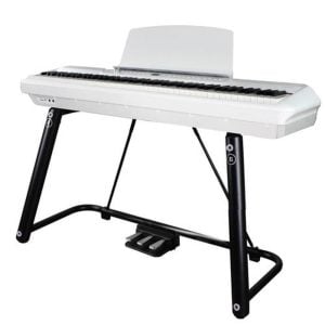 פסנתר חשמלי איכותי Pearl River P200 לבן – כולל סטנד U ושלישיית פדלים | 88 קלידים שקולים עם מגע מציאותי