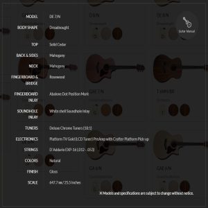 גיטרה אקוסטית מוגברת CRAFTER DE 7N עם Cutaway בצבע חום מבריק – סאונד איכותי, דגם STANDARD Series + תיק מרופד לנגנים מקצועיים ומתחילים