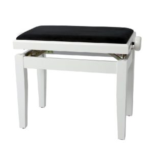 כיסא פסנתר בעיצוב אלגנטי BENCH DELUXE מבית GEWA – לבן עם מושב שחור, איכותי ומקצועי לנגנים
