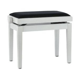 כיסא פסנתר שחור לבן BENCH DELUXE מבית GEWA – עיצוב יוקרתי בצבע לבן מט עם טופ שחור לנגינה מקצועית