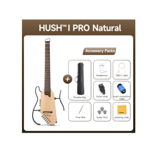ערכת גיטרה שקטה אקוסטית-חשמלית HUSH I PRO מבית DONNER – גיטרה לטיולים עם אפקטים מובנים, חיבור USB-C וסוללה נטענת לנגינה של 8 שעות