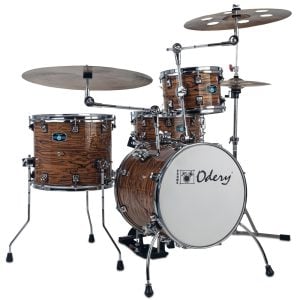 ערכת תופים קומפקטית 18 אינץ’ – סדרת CAFEJAZZ בצבע Gold Tiger מבית Odery Brazil | מערכת תופים ייחודית לג’אז ורוק, קלה לנשיאה וללא אבזור, תופים מקצועיים בעיצוב עץ יוקרתי