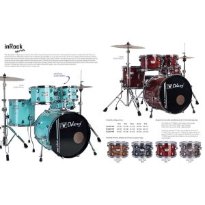 מערכת תופים inRock 5 חלקים מבית Odery – תופים מקצועיים עם מצילות וכסא, 20 אינץ’, סדרת inRock בצבע DARK TIGER