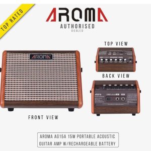 מגבר נייד נטען לגיטרה אקוסטית AG-15A מבית Aroma – קומפקטי, עם בלוטות׳, אפקטים מובנים וכניסת מיקרופון