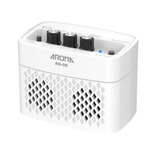 מגבר נייד עם Bluetooth מגבר קומפקטי בצבע לבן AG-05 בצבע לבן מבית Aroma – קומפקטי, עם סוללה נטענת ואפקטים דיגיטליים