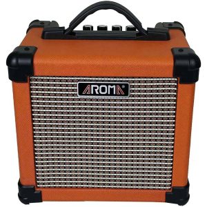 מגבר נייד לגיטרה חשמלית AG-10 בצבע כתום מבית Aroma – קומפקטי, עם סוללה נטענת, בלוטות׳ ואפקטים מובנים