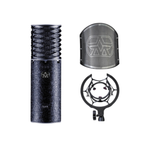 חבילת מיקרופון אולפני Spirit Black Bundle – מיקרופון קונדנסר Aston Spirit עם מגן רוח ובולם זעזועים להקלטות מקצועיות