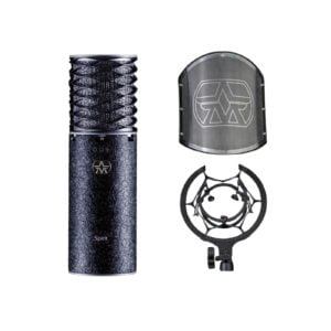 חבילת מיקרופון הקלטת גיטרה אקוסטית Spirit Black Bundle – מיקרופון קונדנסר Aston Spirit עם מגן רוח ובולם זעזועים להקלטות מקצועיות