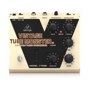 פדאל Overdrive מנורה ואקום Behringer עם 12AX7 Vacuum Tube – אפקט דיסטרושן מקצועי עם נויז גייט ו-EQ לשליטה בצליל