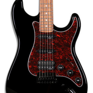 סטרטוקסטר שחור מבריק גיטרה חשמלית SQOE בסגנון Fender Stratocaster – שחור מבריק, HSS (2 Single + Humbucker), מתג 5 מצבים, גשר טרמולו, צוואר מייפל