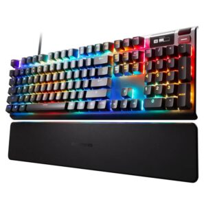 מקלדת גיימינג מכאנית SteelSeries Apex Pro US – OmniPoint מתכווננים 0.7ms, מסך OLED, RGB לכל מקש, שלדת אלומיניום, USB Passthrough, משענת יד מגנטית
