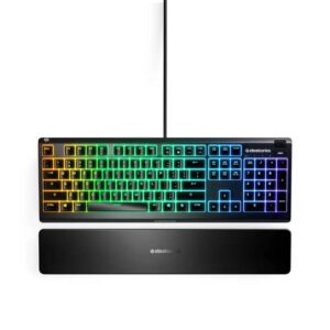 מקשי מולטימדיה ייעודיים SteelSeries Apex 3 US – עמידה במים IP32, RGB 10 אזורים, מקשים שקטים Whisper Quiet, Anti Ghosting ומשענת יד מגנטית