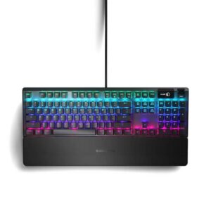 מקלדת גיימינג היברידית מכאנית SteelSeries Apex 5 US – היברידית מכאנית Hybrid Blue, RGB לכל מקש ותצוגת OLED