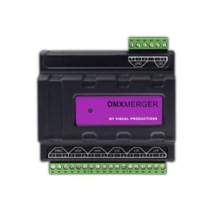 יצירת יתרונות למערכות תאורה DMX מקצועי עם 6 כניסות ויציאה אחת, תומך ב-Prio, HTP ו-LTP, פתרון DMX אופטימלי למערכות תאורה עם בידוד אופטימי לכל יציאה, DIN Rail.