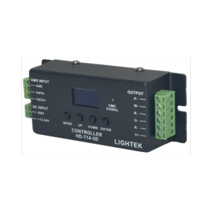 בקר לד עם מחברים מהירים DMX 5 ערוצים BM RGBW RGBWA דגם HD 714 5D 12V 24V עם RDM ותצוגת OLED לשליטה מקצועית על פסי וגופי LED