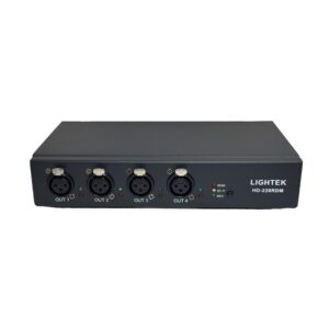 פתרון תאורה מתקדמות DMX & RDM מקצועי לתאורה עם 4 יציאות, תומך ב-RDM, חצי 19 אינץ’ עם אוזניים ל-Rack וחריצי M10 לקלמרה, פתרון תאורה עם בידוד מלא.