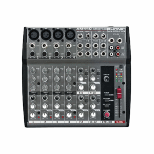 מיקסר עם אקולייזר תלת פסי PHONIC AM440 – 4 מיק/ליין ו־4 סטריאו עם AUX ו־EQ תלת-פסי לכל ערוץ