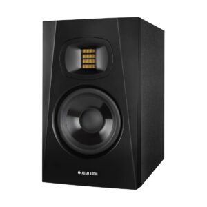 מוניטור אולפן לפוסט-פרודקשן ADAM AUDIO T5V עם טוויטר U-ART ותדרים עד 25kHz, באס עד 45Hz, SPL 106dB, DSP ושיפור אקוסטי, חיבורי XLR/RCA.