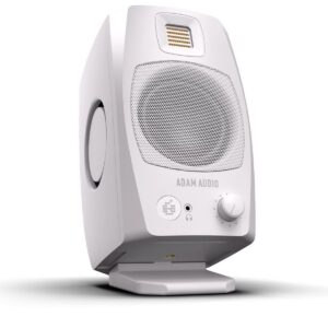 זוג מוניטורים שולחניים ADAM Audio D3V עם טוויטרים D-ART, USB-C, חיבורים אנלוגיים ודיגיטליים, סאונד מדויק לעבודה אולפנית ופרודוקציה