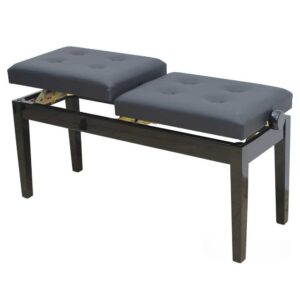 כסא פסנתר כפול Tokai – ספסל דואט מתכוונן עם כיוון גובה נפרד, שחור מבריק, מושבי עור