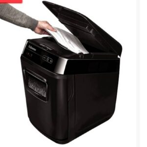 מגרסת פתיתים אוטומטית Fellowes AutoMax 200M – גריסה אוטומטית עד 200 דפים, גריסת סיכות וכרטיסי אשראי, רמת אבטחה DIN 5, גריסה שקטה SilentShred