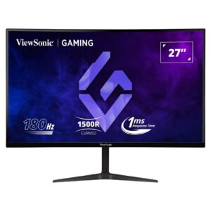 מסך גיימינג קעור 27 צג עם קצב רענון משתנה 2K 180Hz עם טכנולוגיית FreeSync Premium ו-1ms זמן תגובה, תמיכה ב-HDR10, חיבור HDMI ו-DisplayPort