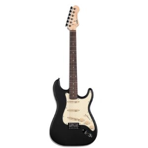 גיטרה בסגנון Fender Stratocaster למוסיקת רוק עם 5 מצבים של מיקרופונים, צוואר Basswood, גשר טרמולו, גוף Bassewood, צבע Black Gloss מבית SQOE