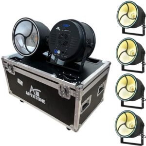 תאורה מקצועית לחברות הגברה | 4 ×PAR 200W זהב + 24×3W Cree RGB 3in1, טבעת LED, דימר 32bit, מצב סאונד, IP20
