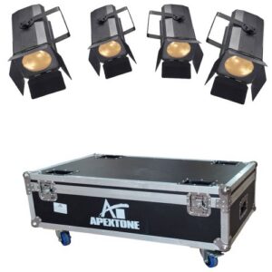סט תאורה ארבעה פנסים PAR חם 200W עם זום אוטומטי, קייס קשיח על גלגלים, כולל 4 קלמפ