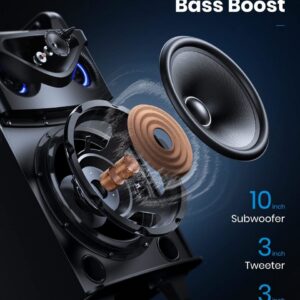 בידורית קריוקי ניידת Moukey MTs10-2 עם Bluetooth, סאב וופר 10 אינץ’, טוויטר 3 אינץ’ ו-2 מיקרופונים, עם אורות לד וטרולי MK3016 – מערכת סאונד ניידת למסיבות ושירה