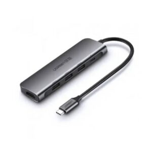 חיבור ציוד היקפי מקצועי Type-C UGREEN 6 ב-1 – HDMI 4K 30Hz, PD, USB 3.0×3, USB-C נוסף, שקע אוזניות 3.5 מ״מ, תואם MacBook Lenovo HP