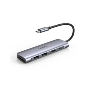 פתרון חיבוריות יומיומית UGREEN USB-C 6 ב-1 עם HDMI 4K וטעינה 100W – פתרון חיבוריות מהיר וקומפקטי למחשב נייד, טאבלט וטלפון, כולל USB-A, SD, TF, טעינה מהירה.