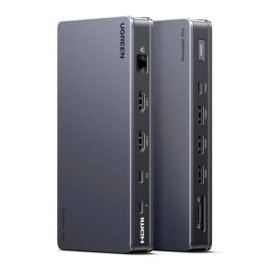תחנת עגינה למחשבים ניידים UGREEN REVODOK PRO 210 10 ב-1 עם טעינה 100W PD, HDMI ו-DisplayPort 4K, USB 3.2 ו-רשת Gigabit Ethernet – פתרון חיבוריות חכם לעסקים ומשרדים.