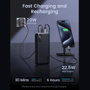 סוללת חירום טעינה מהירה UGREEN Nexode 20000mAh 20W PD עם טעינה מהירה, תצוגה דיגיטלית וטעינה בו זמנית