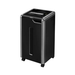 מגרסת נייר משרדית גדולה Fellowes 325CI – מגרסת P4 Cross Cut שקטה לעד 24 דפים, מיכל 83 ליטר, גורס כרטיסי אשראי ודיסקים