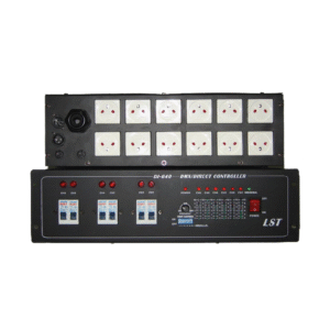 דימר תלת פאזי 6 דימר לתאורת מופעים 6X20A עם שקע ישראלי וכניסת DMX, דגם DI-640, פתרון תאורה מקצועי עם יציאת DMX XLR 3PIN ומתח עבודה AC 220V תלת פאזי.