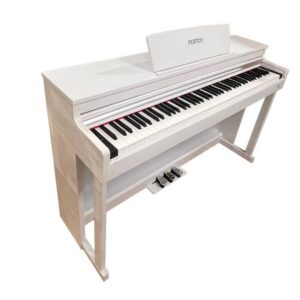 פסנתר עם יציאת אוזניות כפולה MORTON V8 WHITE עם Bluetooth ו-MIDI, סאונד טהור ו-128 פוליפוניות