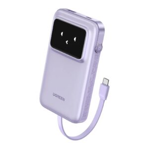 מטען נייד עם מסך חכם UGREEN Uno 10000mAh עם כבל מובנה USB-C וטעינה מהירה 30W – פתרון טעינה קומפקטי ומהיר לכל מכשיר