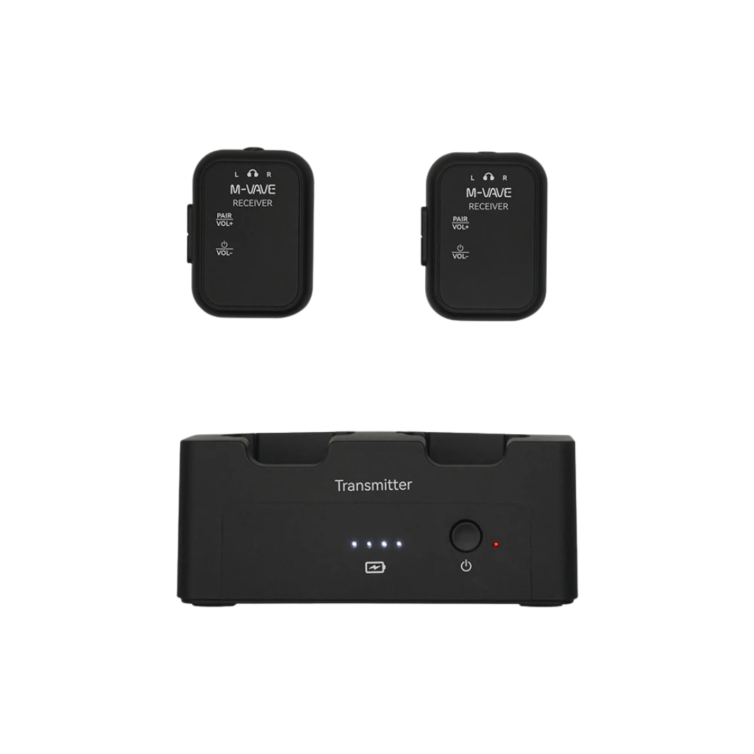 מוניטור In-Ear אלחוטי 2.4GHz לזוג נגנים – M‑VAVE WP‑12 1 מוניטור In-Ear אלחוטי 2.4GHz M-VAVE WP-12 – סט משדר ושני מקלטים