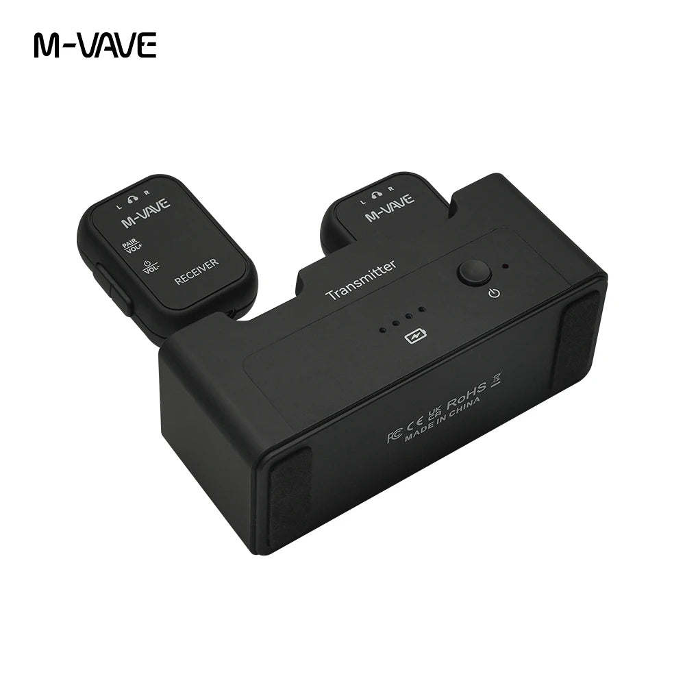 מוניטור In-Ear אלחוטי 2.4GHz לזוג נגנים – M‑VAVE WP‑12 3 M-VAVE WP-12 – זווית צד של תחנת הטעינה והמקלטים