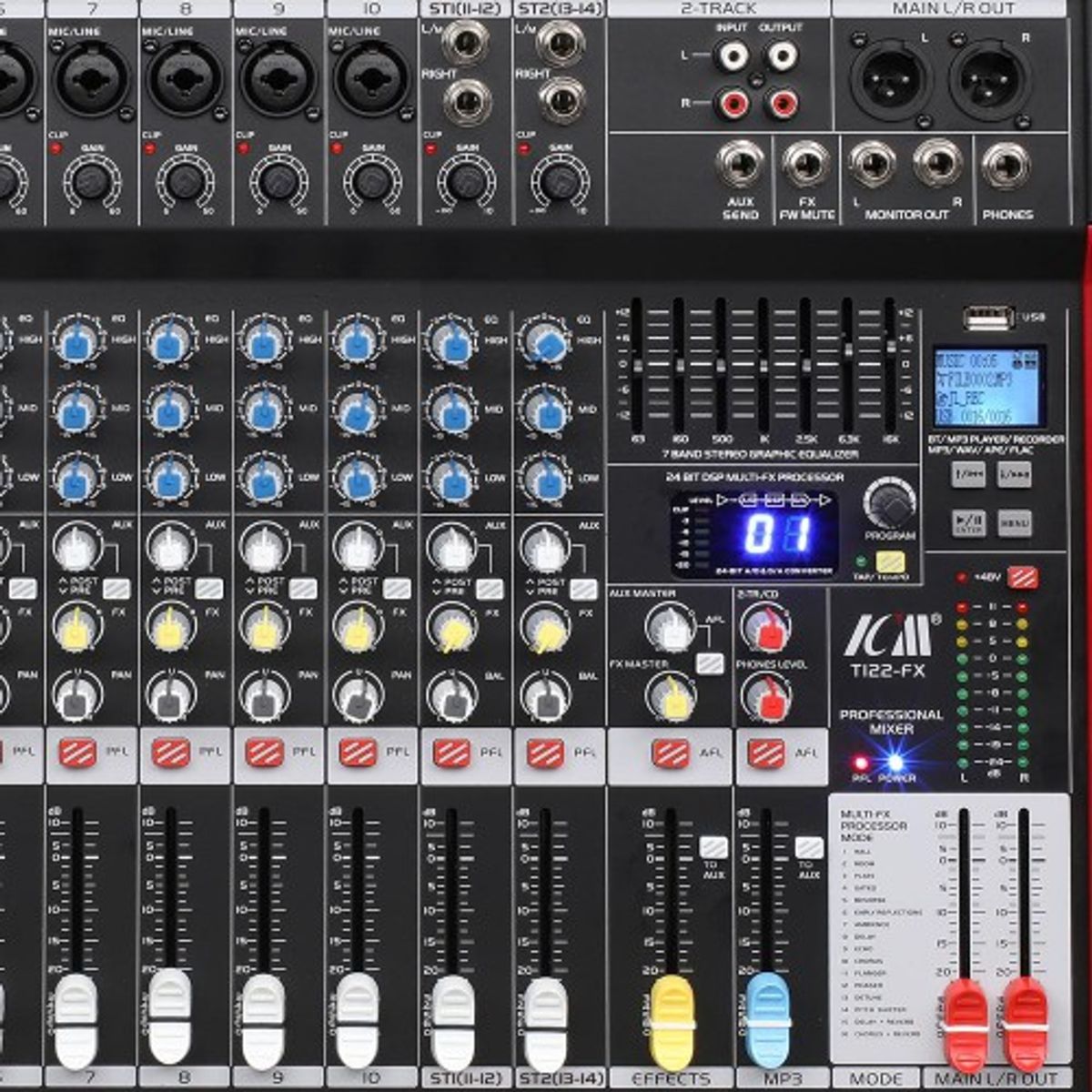 מיקסר ICM MIX T122-FX – מיקסר 10 מונו + 2 סטריאו 3 מיקסר 12 ערוצים T122 – מבט 2