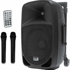 רמקול בידורית 12″ כולל נגן,Bluetooth וזוג מיקרופונים אלחוטי
