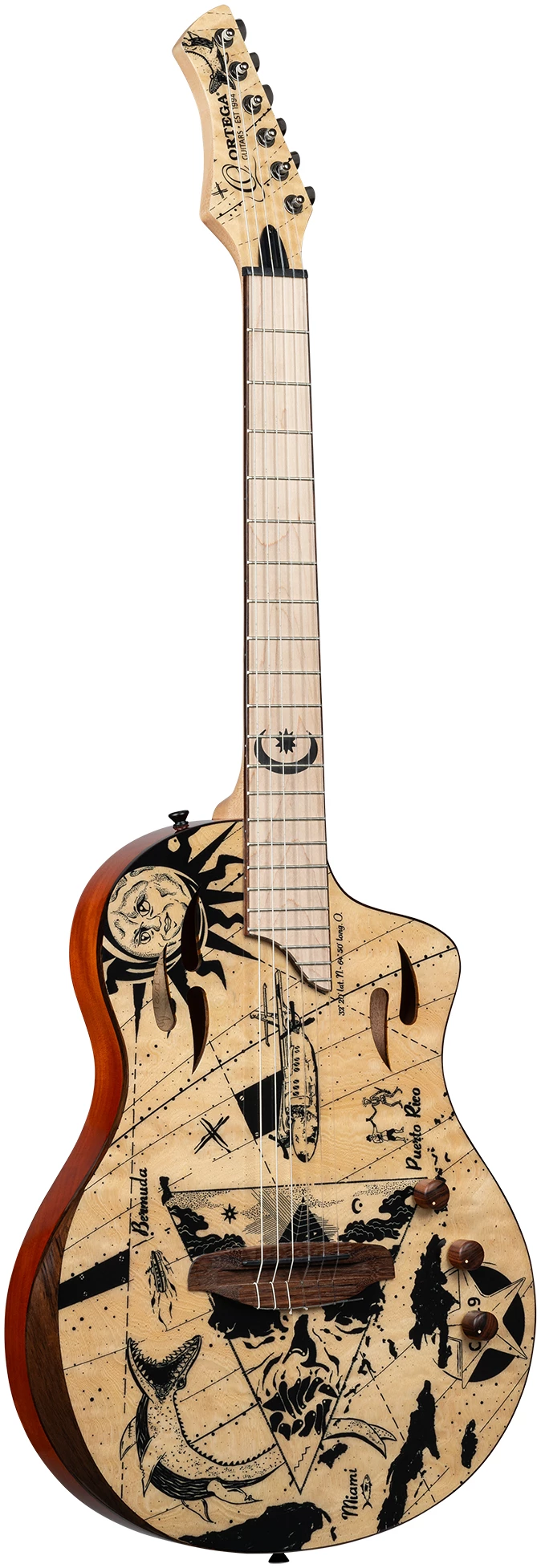 גיטרה קלאסית מוגברת Ortega RTPG-LS2 TourPlayer טופ Solid Spruce Quilted Maple Cutaway 1 גיטרה קלאסית מוגברת Ortega RTPG-LS2 TourPlayer טופ Solid Spruce Quilted Maple Cutaway - תמונה ראשית