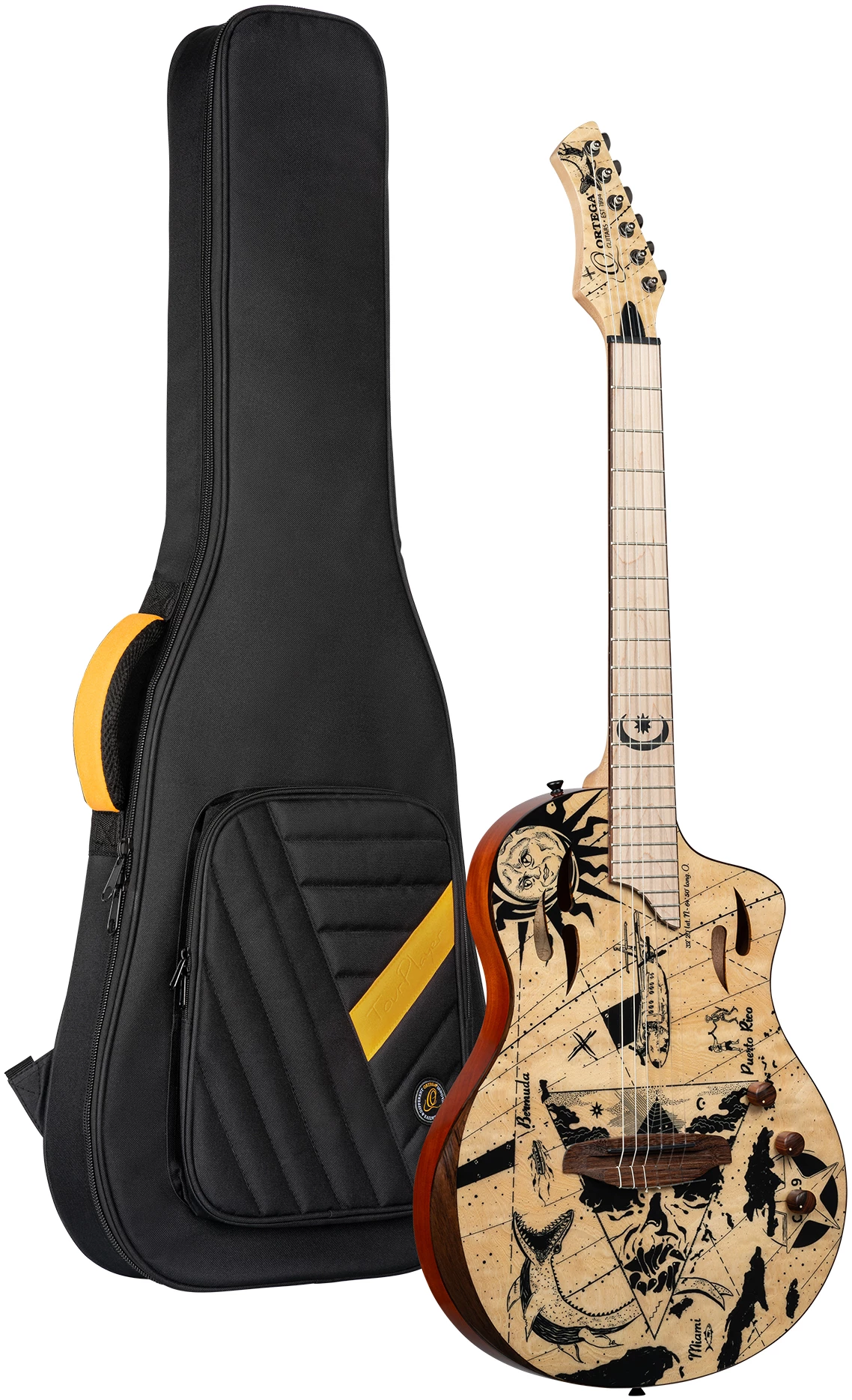 גיטרה קלאסית מוגברת Ortega RTPG-LS2 TourPlayer טופ Solid Spruce Quilted Maple Cutaway 8 גיטרה קלאסית מוגברת Ortega RTPG-LS2 TourPlayer טופ Solid Spruce Quilted Maple Cutaway - תמונה 8