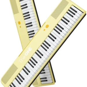אורגן עם אפליקציה ללימוד The One מדגם COLOR צהוב – מקלדת קסמים מוארת עם Bluetooth, לימוד מוסיקה חכם וניידות קלה